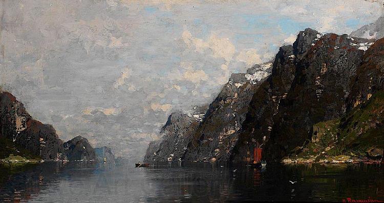 Georg Anton Rasmussen Norsk fjordlandskap Spain oil painting art